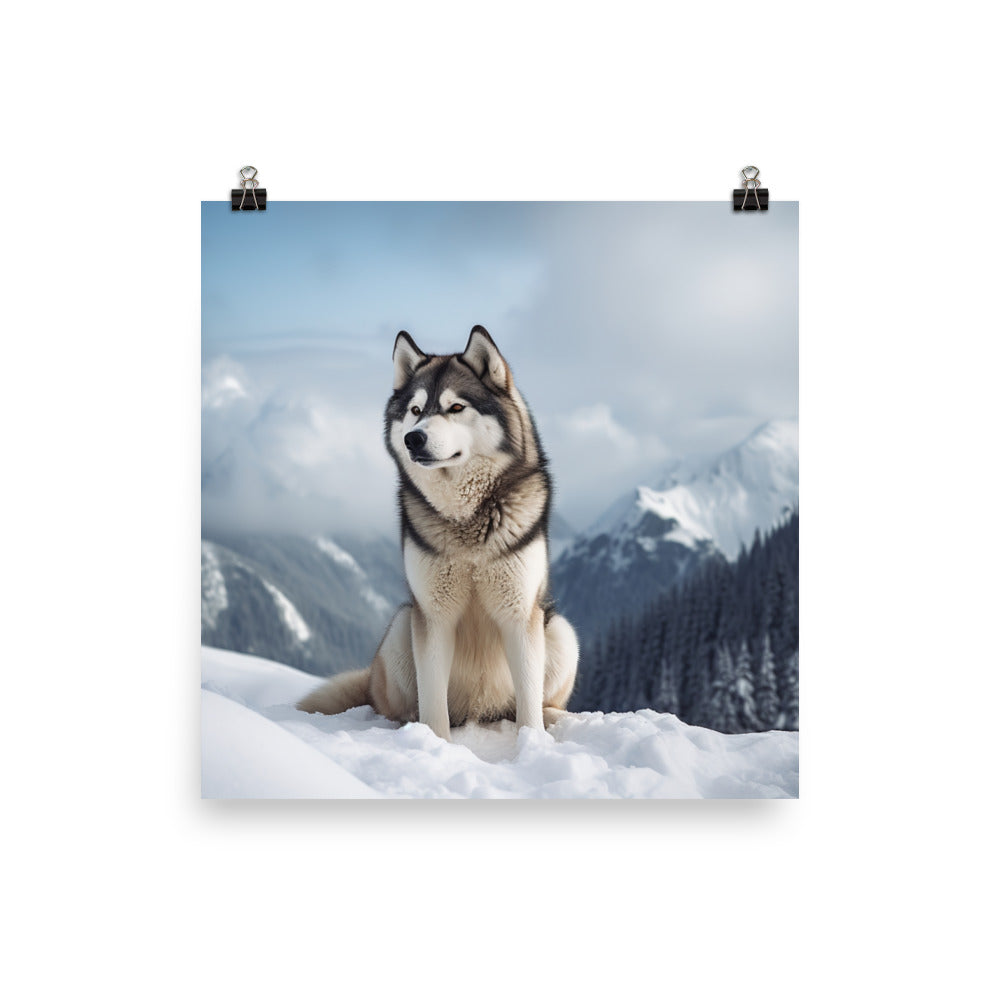 Majestic Alaskan Malamute in the Snow Photo paper poster - PosterfyAI.com