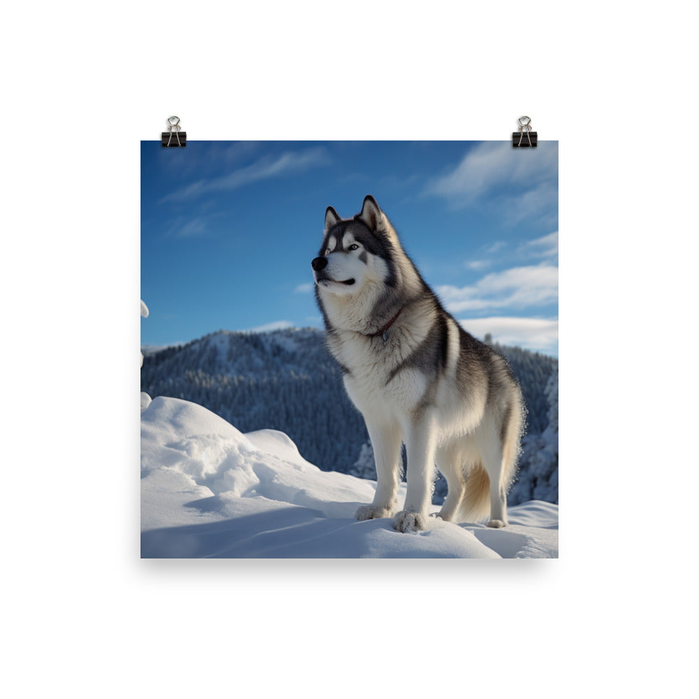 Majestic Alaskan Malamute in the Snow Photo paper poster - PosterfyAI.com