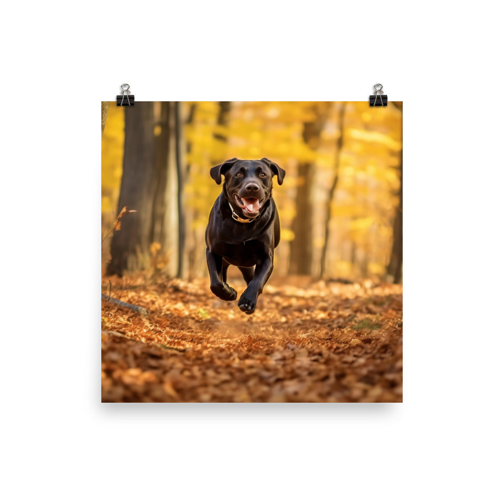 Labrador Retriever Running in the Woods Photo paper poster - PosterfyAI.com