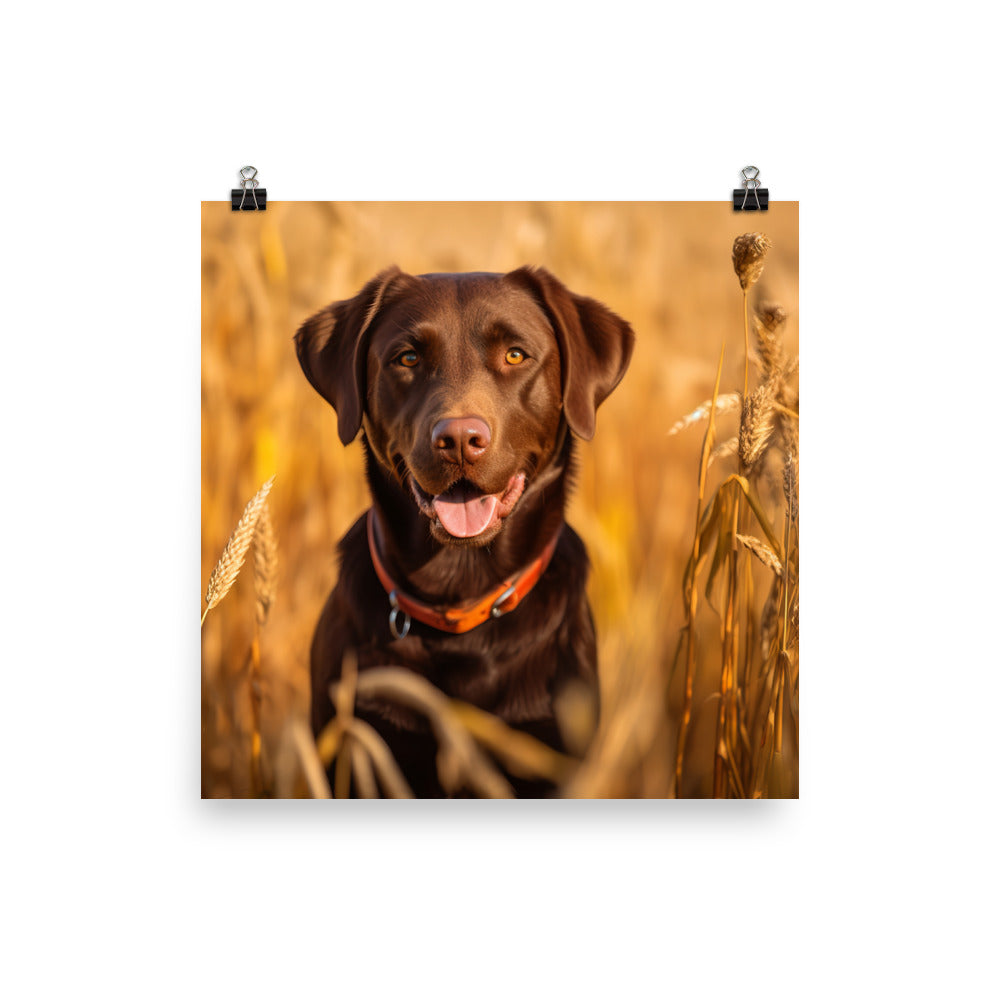 Labrador Retriever Posing in a Field Photo paper poster - PosterfyAI.com