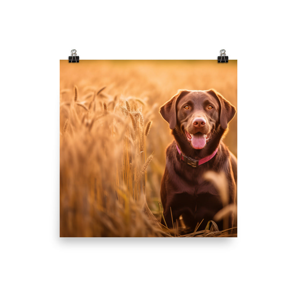 Labrador Retriever Posing in a Field Photo paper poster - PosterfyAI.com