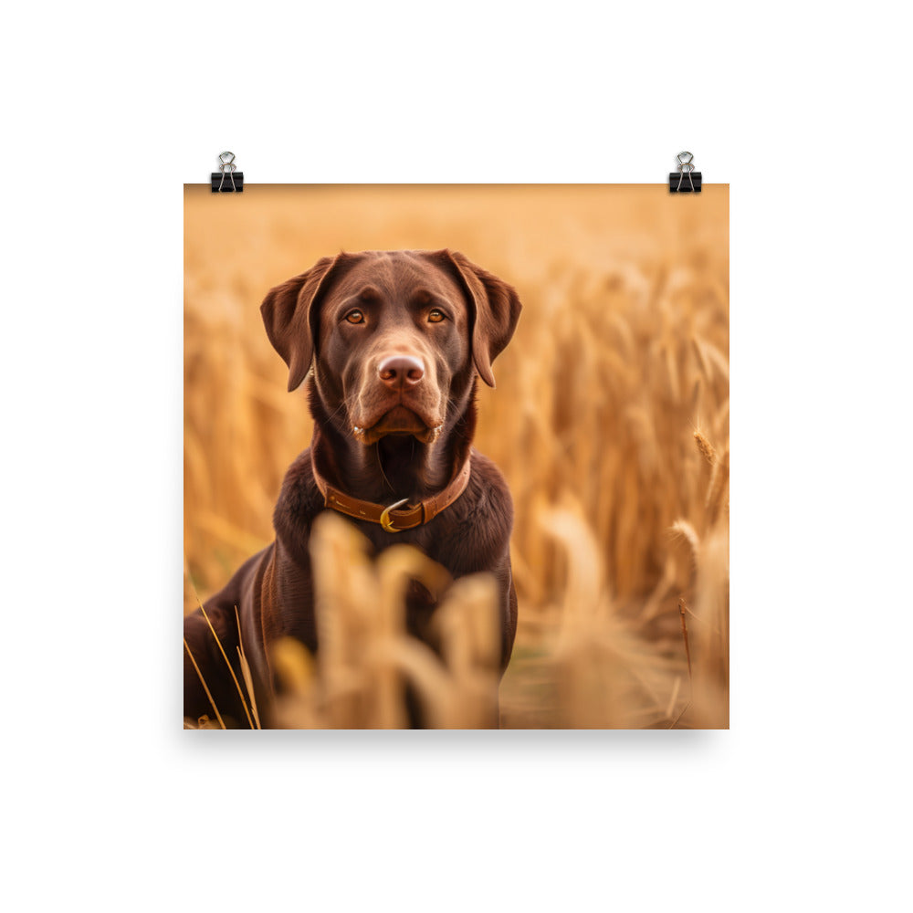 Labrador Retriever Posing in a Field Photo paper poster - PosterfyAI.com