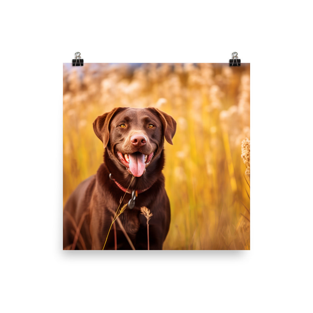 Labrador Retriever Posing in a Field Photo paper poster - PosterfyAI.com