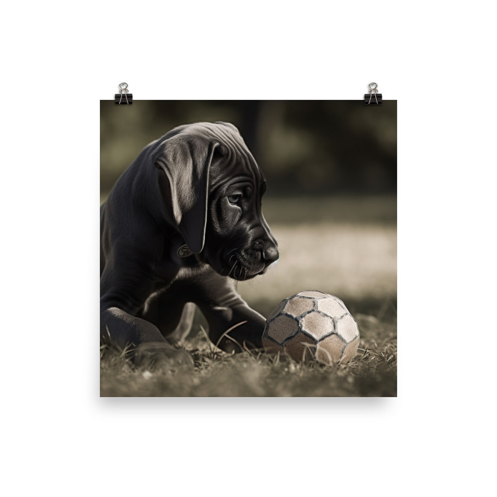 Great Dane Pup Playing with a Ball Photo paper poster - PosterfyAI.com