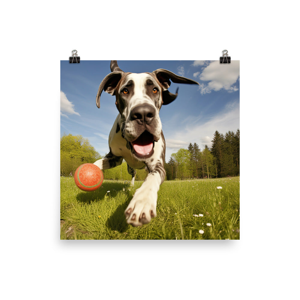 Great Dane at Play Photo paper poster - PosterfyAI.com