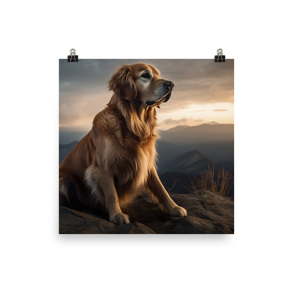 Golden Retriever in the Mountains Photo paper poster - PosterfyAI.com
