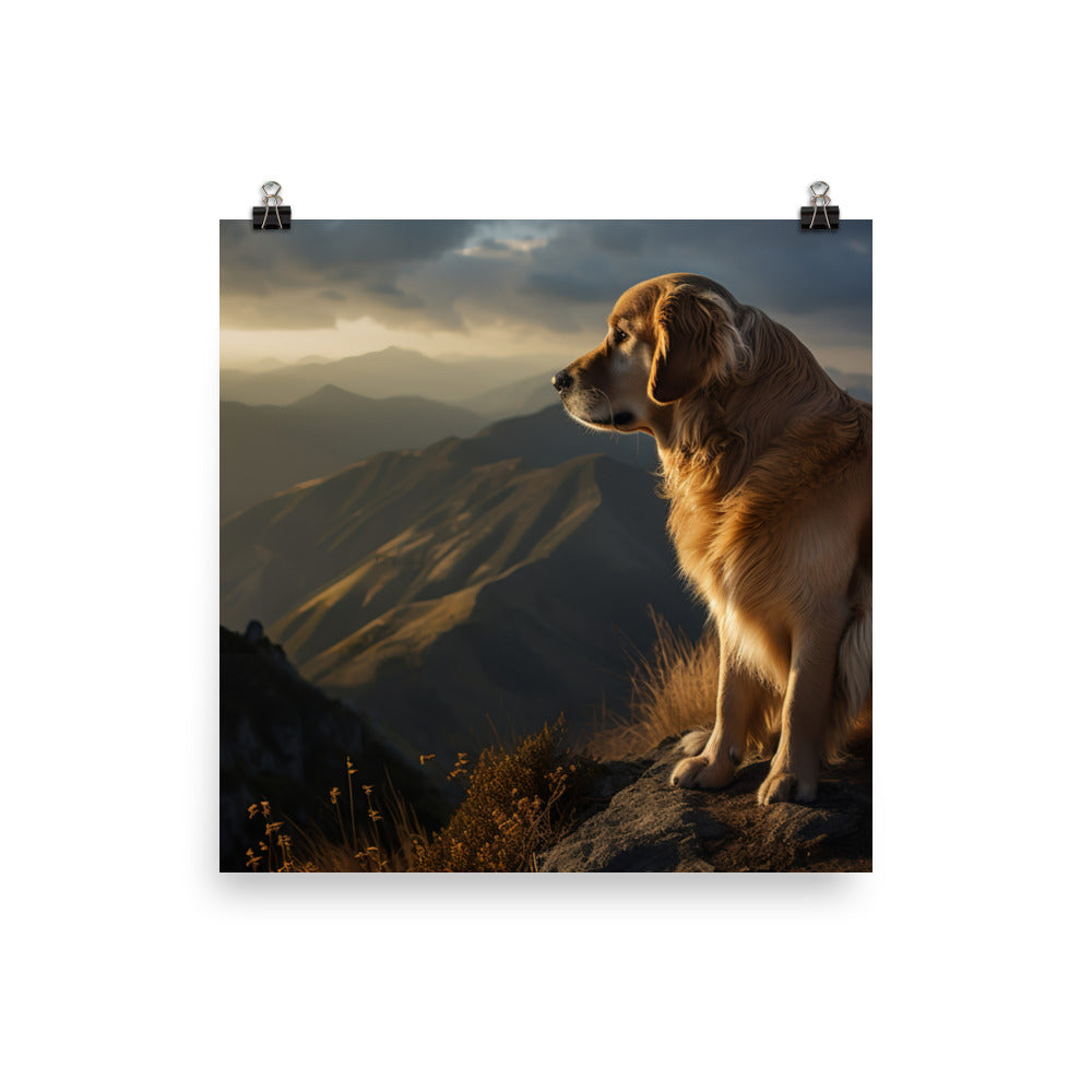 Golden Retriever in the Mountains Photo paper poster - PosterfyAI.com