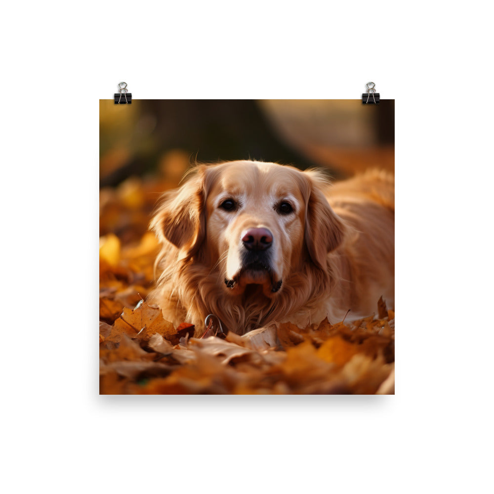 Golden Retriever in the Fall Photo paper poster - PosterfyAI.com