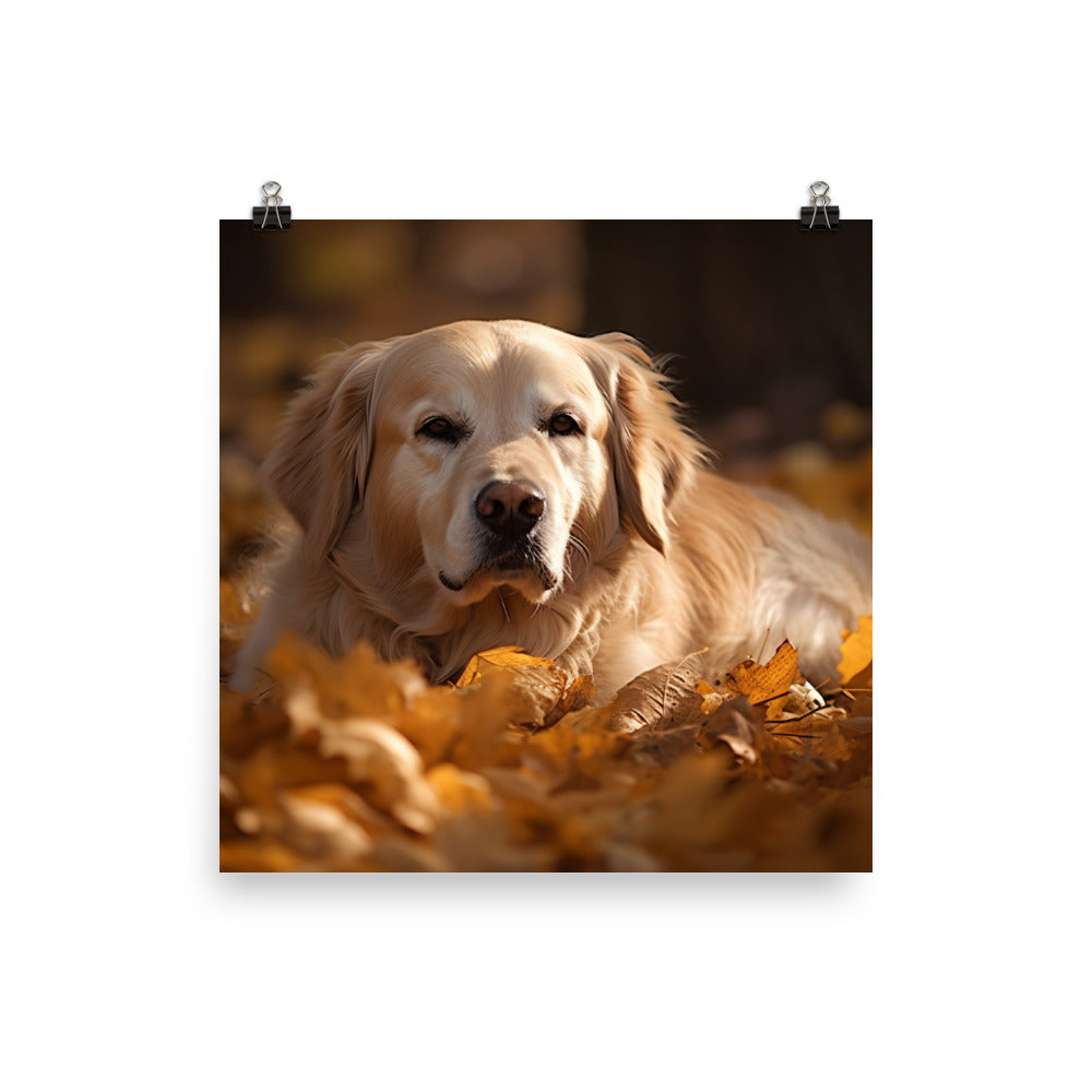 Golden Retriever in the Fall Photo paper poster - PosterfyAI.com