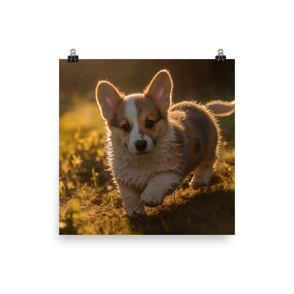 Welsh Corgi Puppy Playing photo paper poster - Posterfy.AI