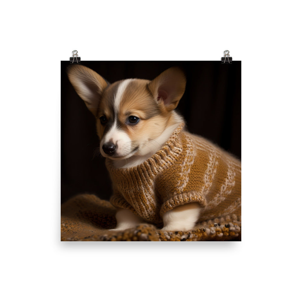 Welsh Corgi Pup in a Sweater photo paper poster - Posterfy.AI