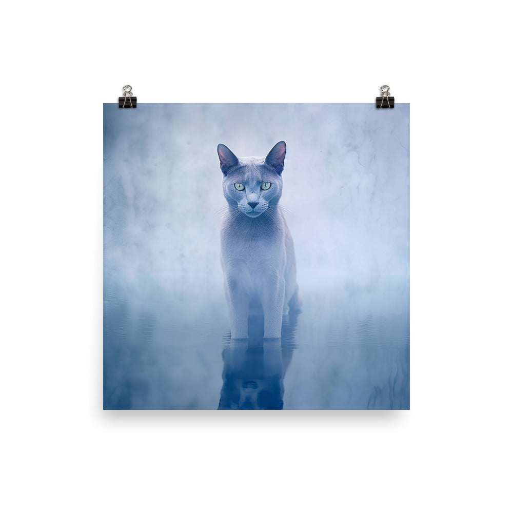 Mysterious World of Russian Blue Cat Photo paper poster - PosterfyAI.com