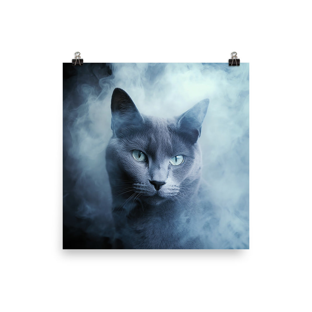 Mysterious World of Russian Blue Cat Photo paper poster - PosterfyAI.com