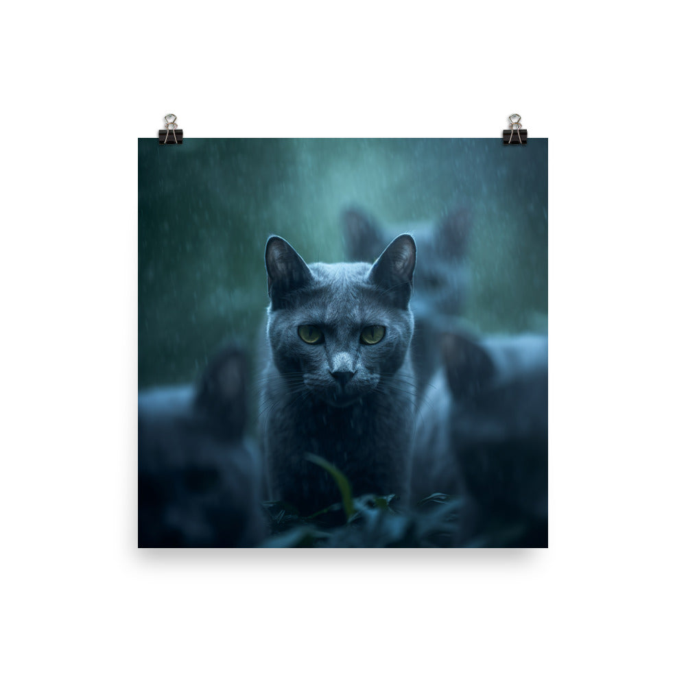 Mysterious World of Russian Blue Cat Photo paper poster - PosterfyAI.com