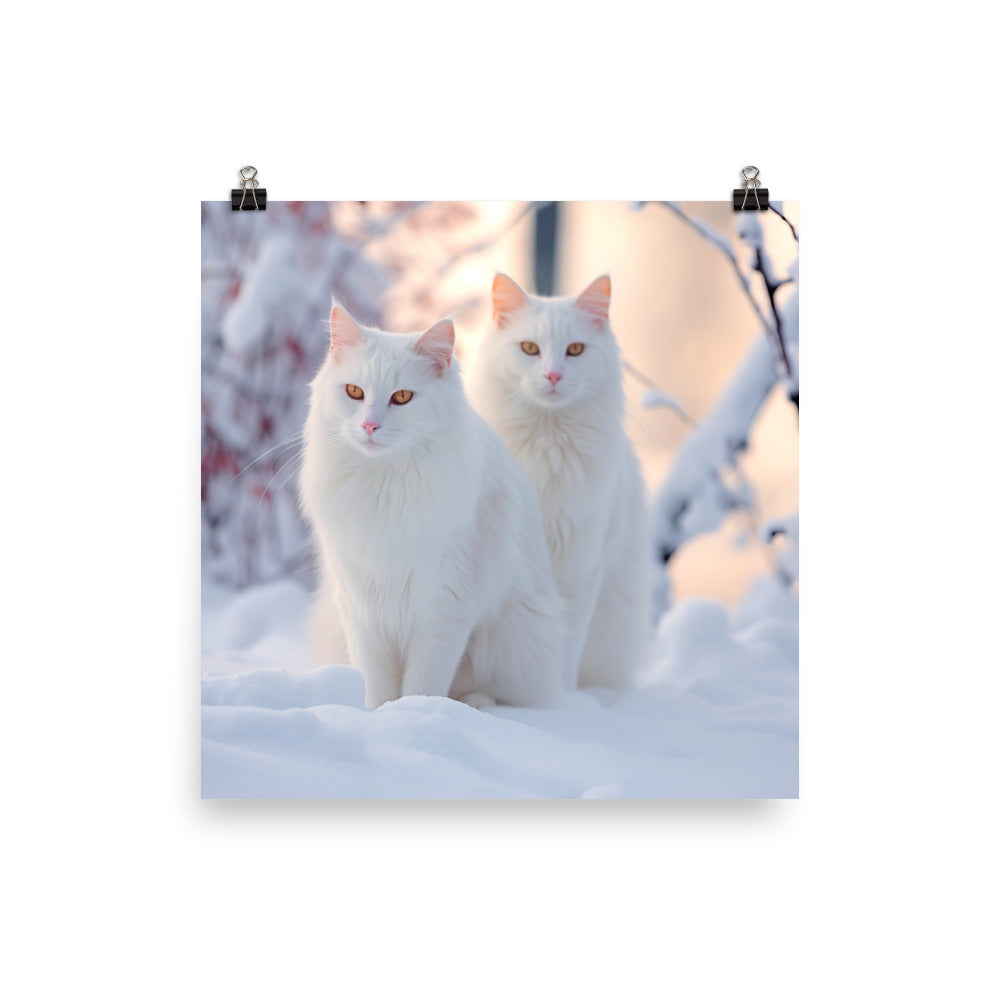 Turkish Van Cat in Winter Photo paper poster - PosterfyAI.com