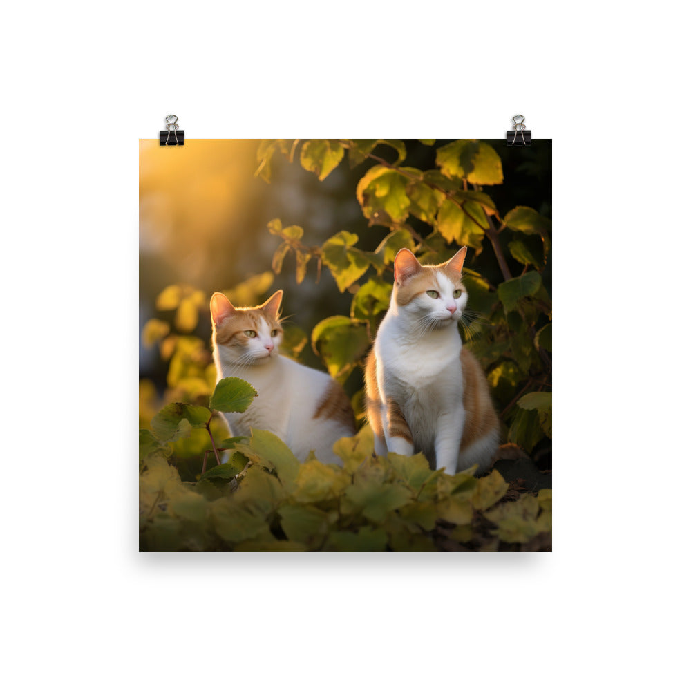 Japanese Bobtail Cat in Serene Outdoor Photo paper poster - PosterfyAI.com