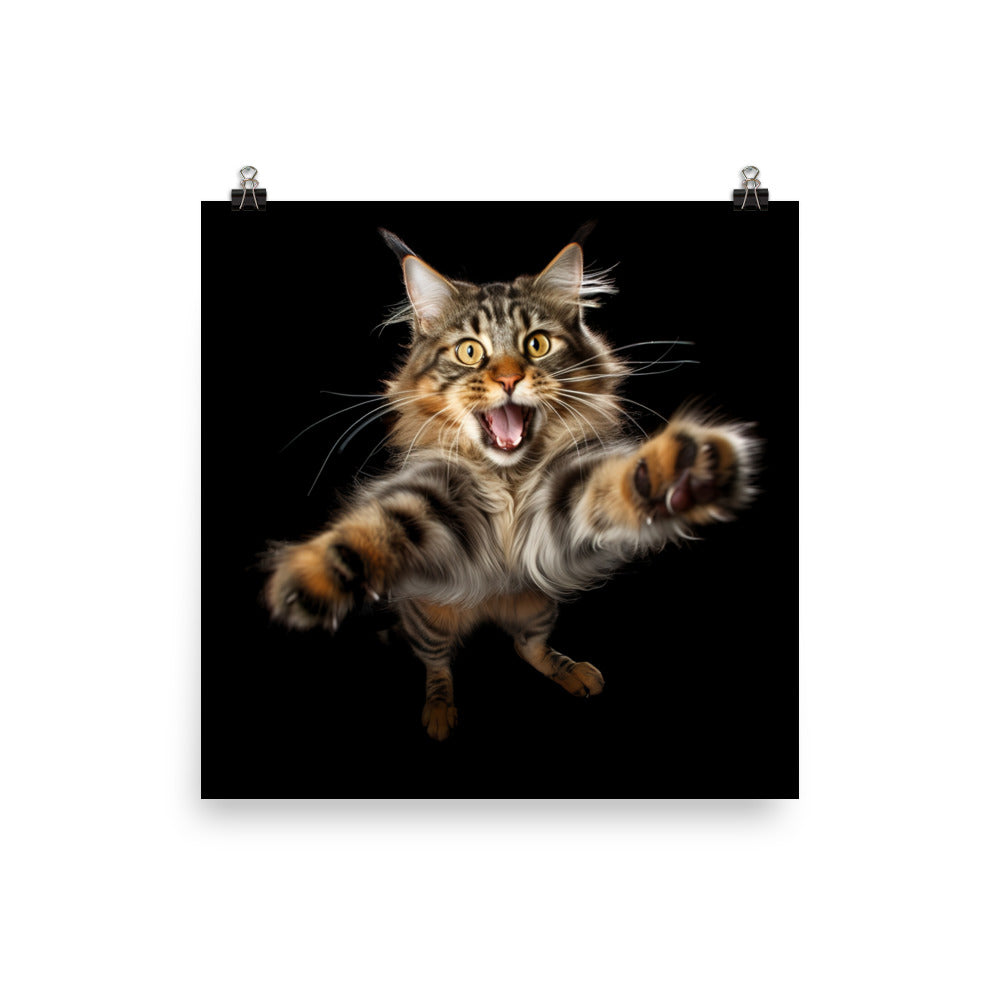 Playful Maine Coon in Action Photo paper poster - PosterfyAI.com