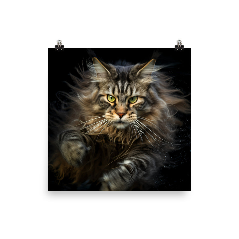 Playful Maine Coon in Action Photo paper poster - PosterfyAI.com