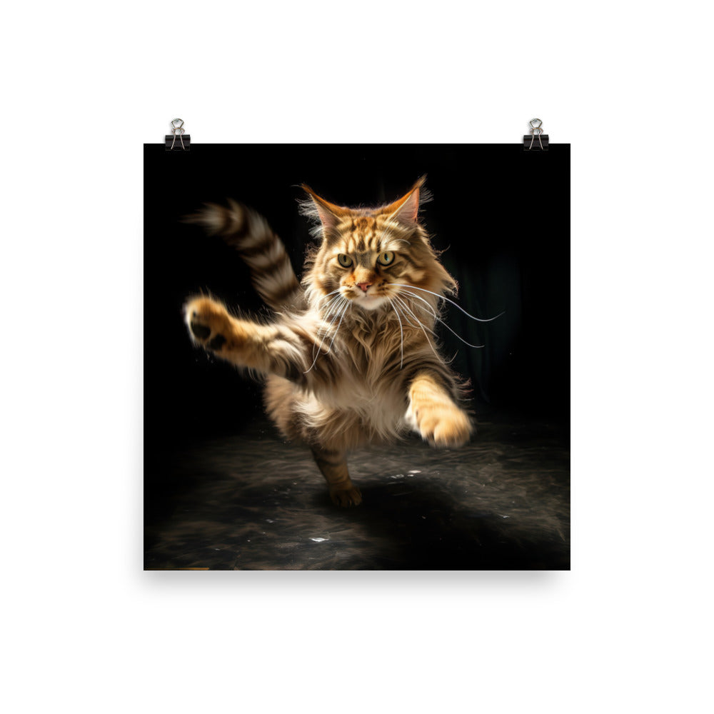 Playful Maine Coon in Action Photo paper poster - PosterfyAI.com