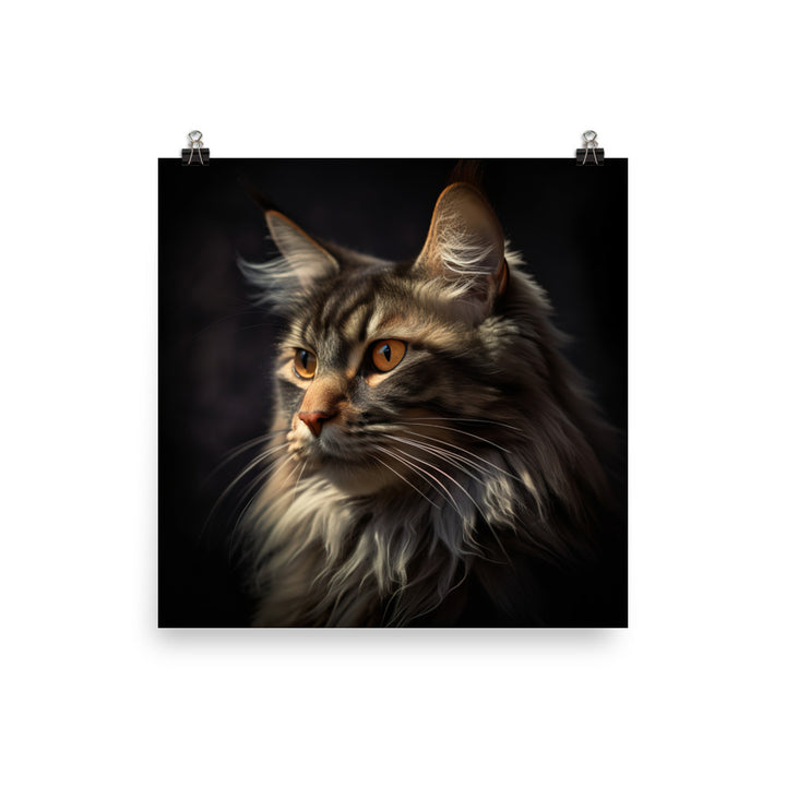 Majestic Maine Coon Portrait Photo paper poster - PosterfyAI.com