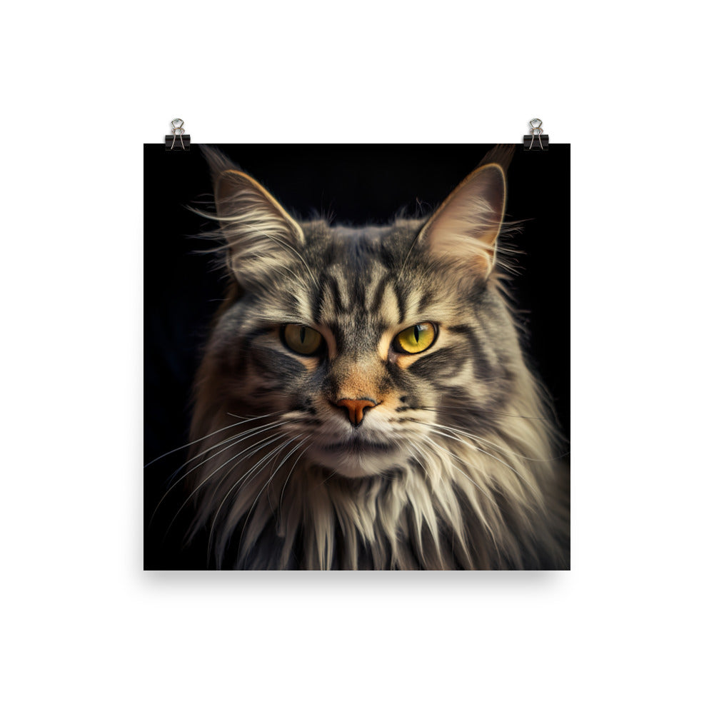Majestic Maine Coon Portrait Photo paper poster - PosterfyAI.com