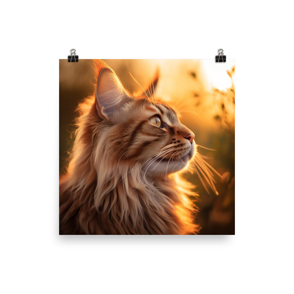 Maine Coon Elegance in Golden Hour Photo paper poster - PosterfyAI.com