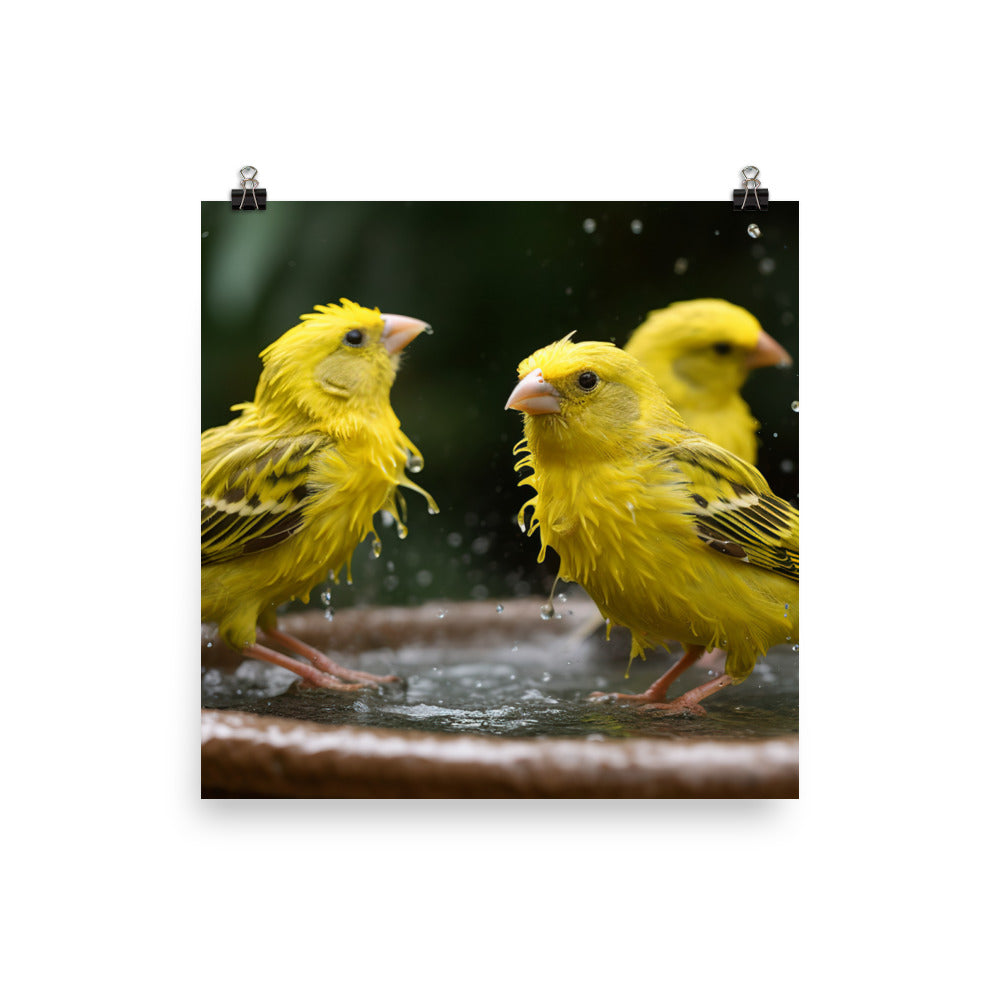Canaries enjoying a bath Photo paper poster - PosterfyAI.com