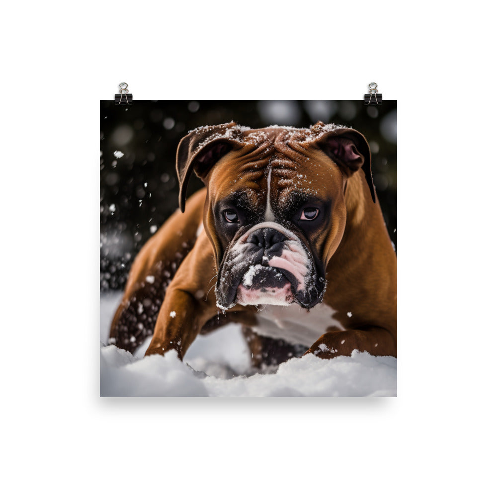 Boxer in the Snow Photo paper poster - PosterfyAI.com