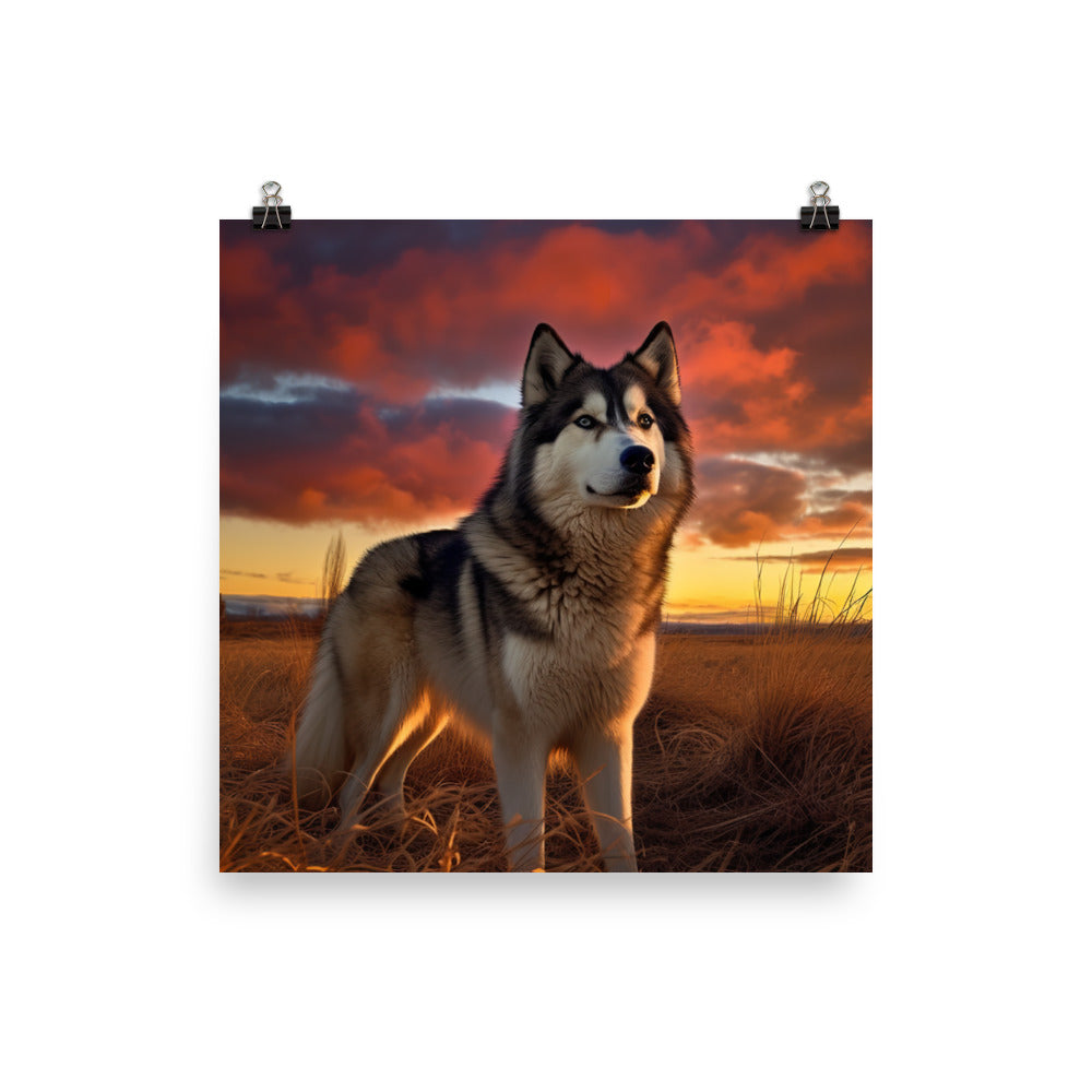 Alaskan Malamute at Sunset Photo paper poster - PosterfyAI.com