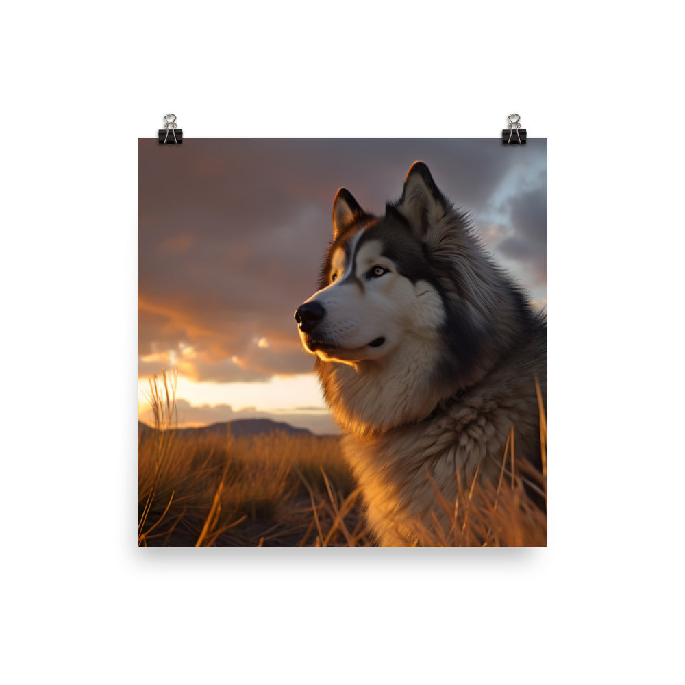 Alaskan Malamute at Sunset Photo paper poster - PosterfyAI.com
