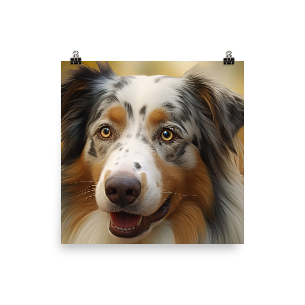 A Photorealistic portrait of your Australian Shepherd Photo paper poster - PosterfyAI.com