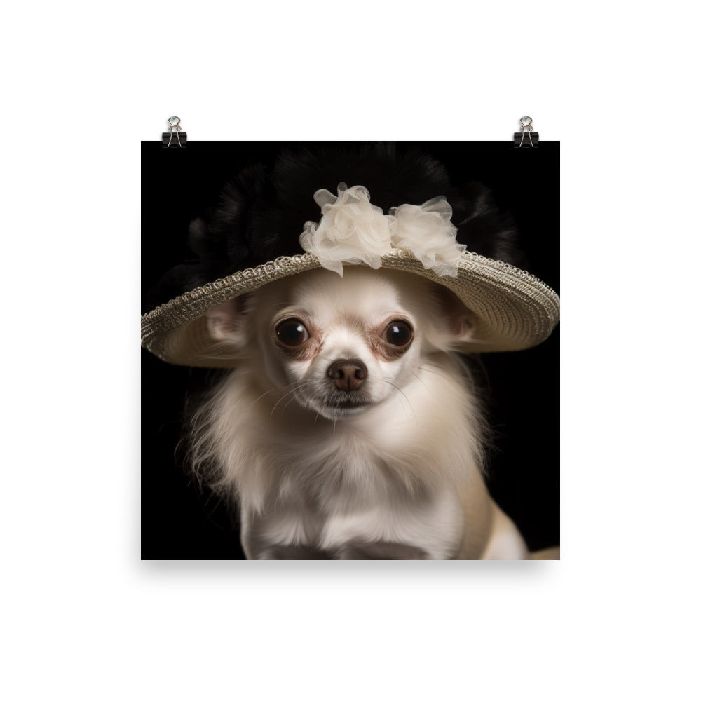A Chihuahua posing with a boa and hat Photo paper poster - PosterfyAI.com