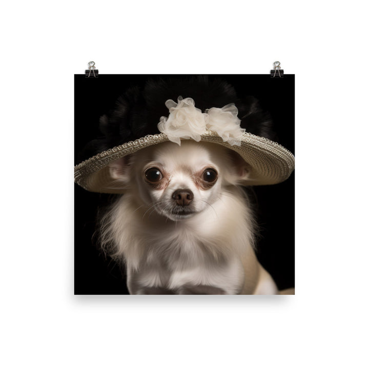 A Chihuahua posing with a boa and hat Photo paper poster - PosterfyAI.com
