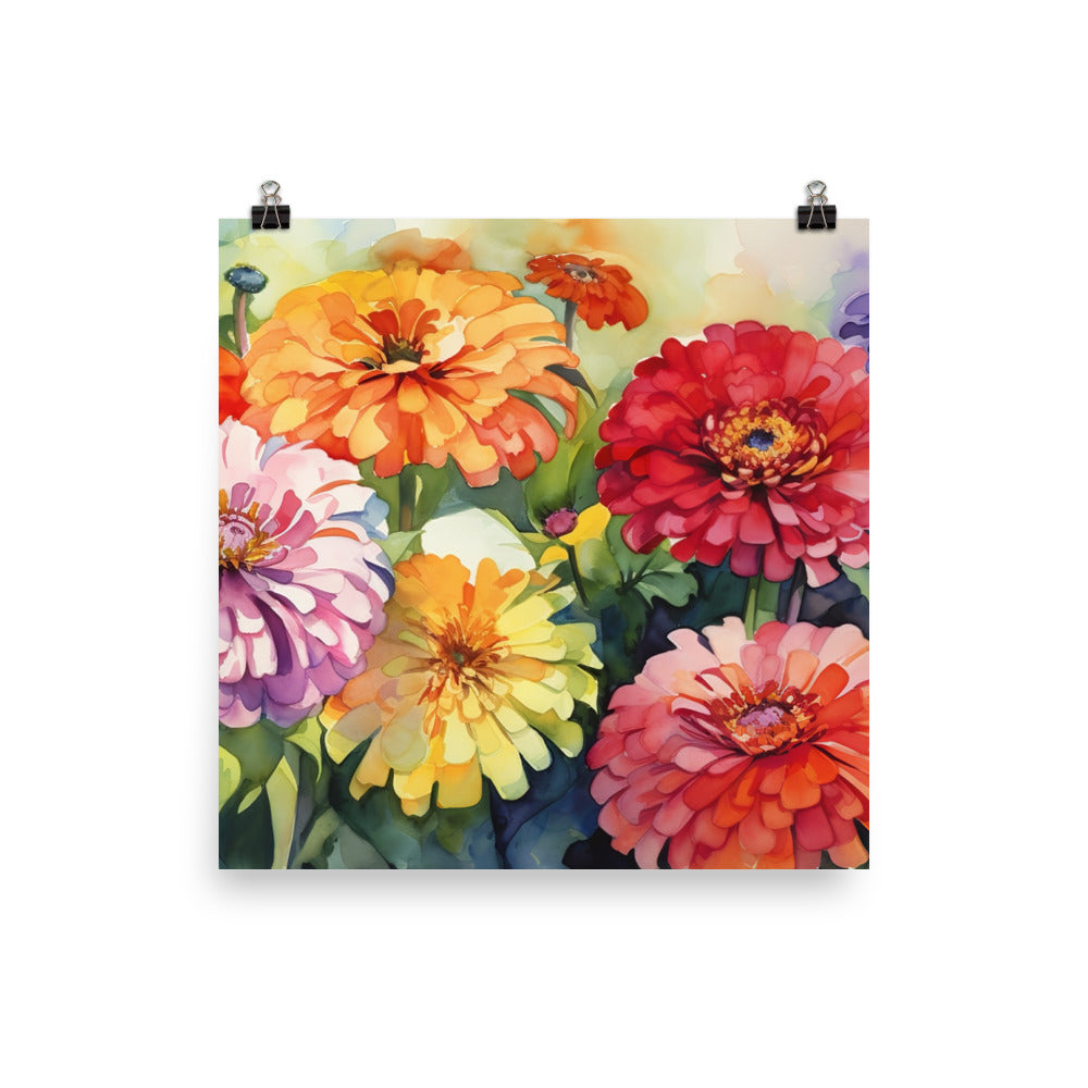 Vibrant Zinnias photo paper poster - Posterfy.AI