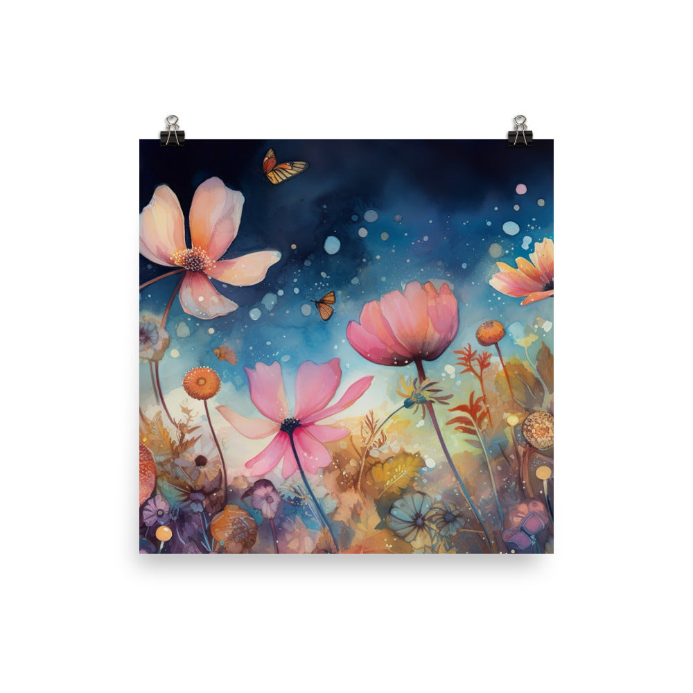 Enchanting Cosmos Gardens photo paper poster - Posterfy.AI