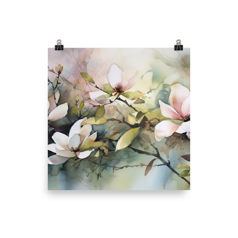 Magnolias in Tranquil Hues photo paper poster - Posterfy.AI