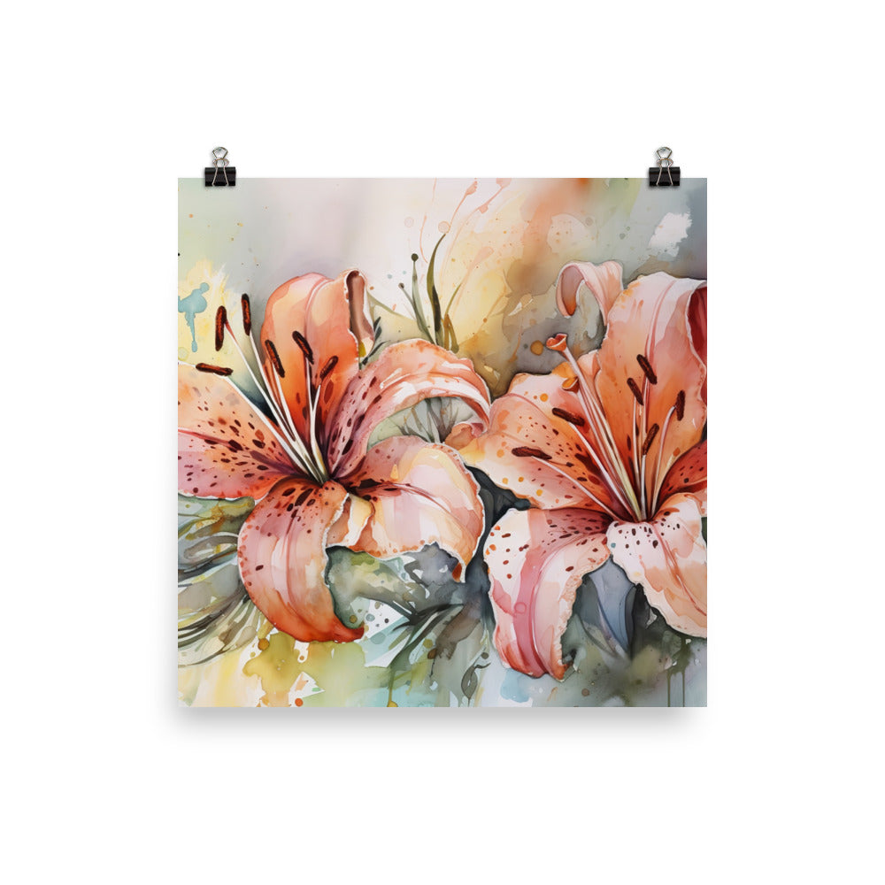 Watercolor Lilies in Bloom photo paper poster - Posterfy.AI