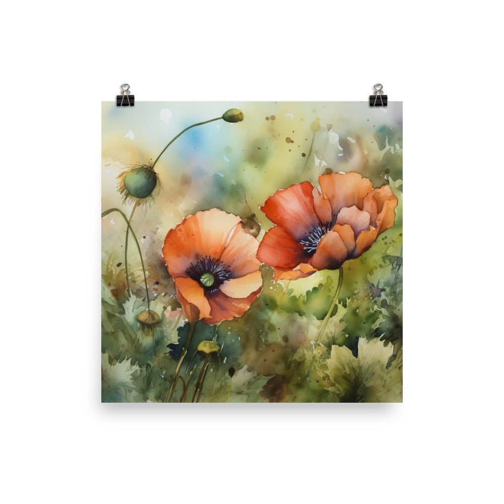 Poppies in Watercolor photo paper poster - Posterfy.AI