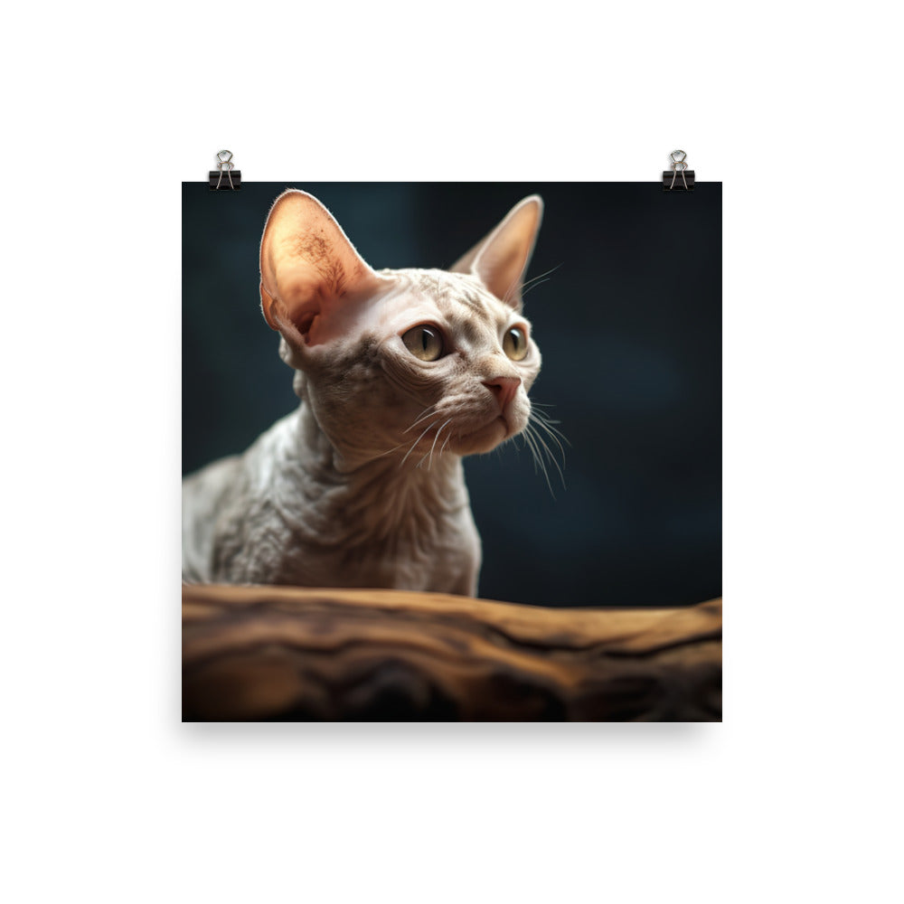 Curious Devon Rex Cat photo paper poster - Posterfy.AI
