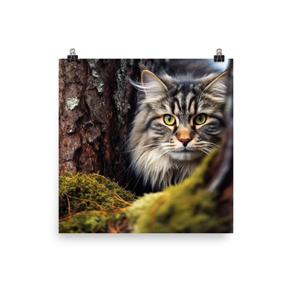 Playful Norwegian Forest Cat photo paper poster - Posterfy.AI