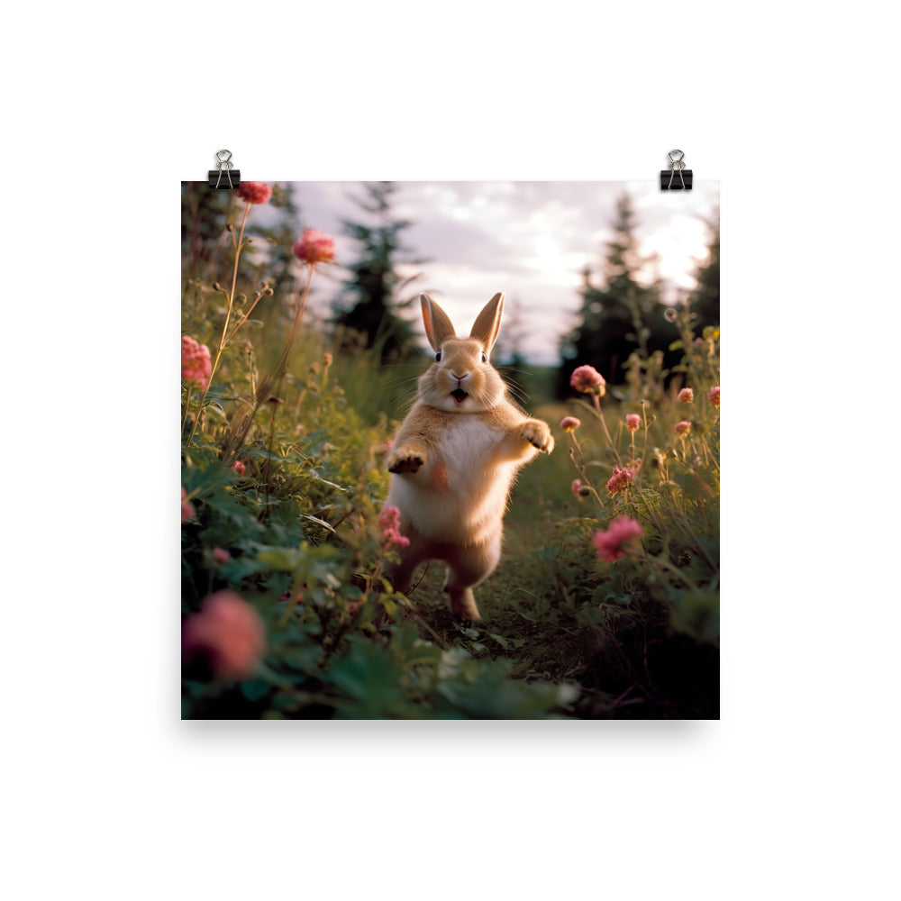 Rhinelander Bunny Enjoying a Playful Hop Photo paper poster - PosterfyAI.com