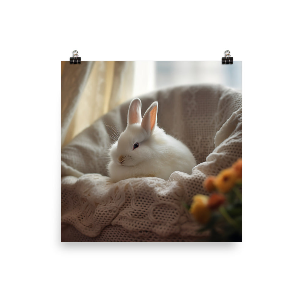 Dwarf Hotot Bunny in a Cozy Setting Photo paper poster - PosterfyAI.com