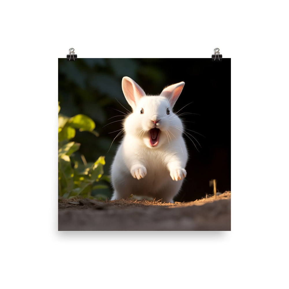 Dwarf Hotot Bunny Enjoying a Playful Hop Photo paper poster - PosterfyAI.com
