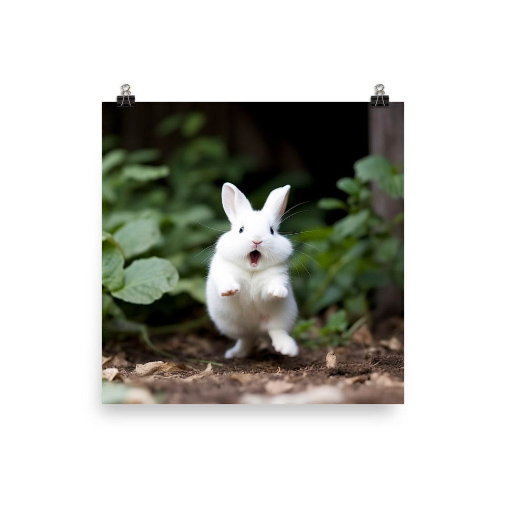 Dwarf Hotot Bunny Enjoying a Playful Hop Photo paper poster - PosterfyAI.com