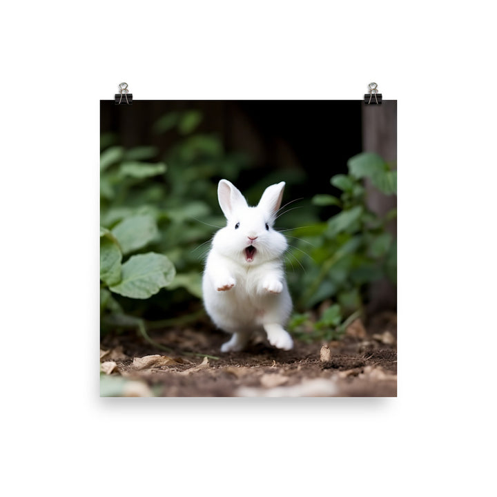 Dwarf Hotot Bunny Enjoying a Playful Hop Photo paper poster - PosterfyAI.com