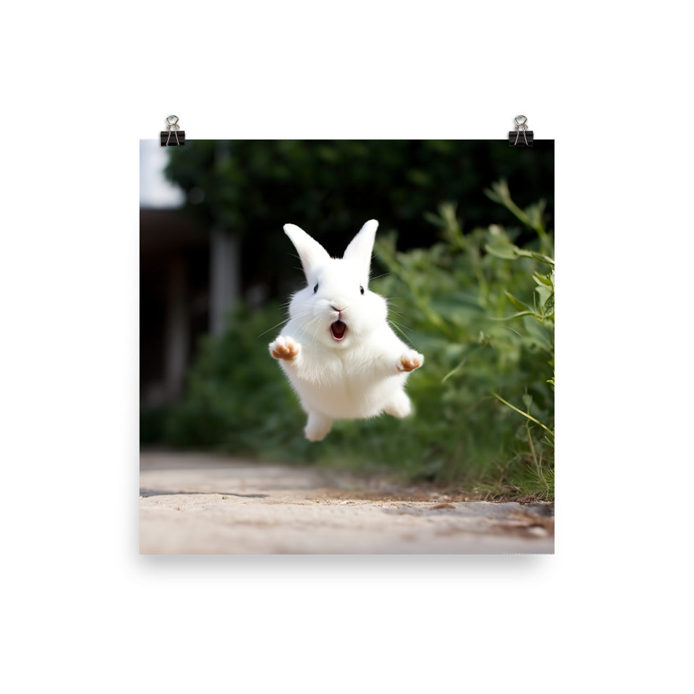 Dwarf Hotot Bunny Enjoying a Playful Hop Photo paper poster - PosterfyAI.com