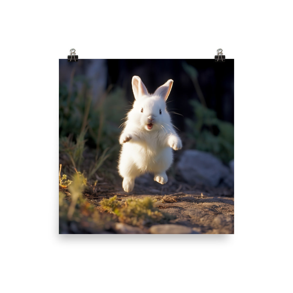 Dwarf Hotot Bunny Enjoying a Playful Hop Photo paper poster - PosterfyAI.com
