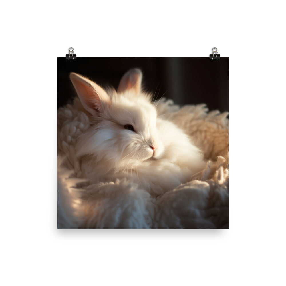 Satin Angora Bunny Enjoying a Playful Hop Photo paper poster - PosterfyAI.com