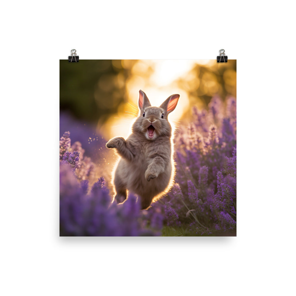 Lilac Bunny Enjoying a Playful Hop Photo paper poster - PosterfyAI.com