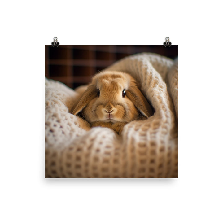 Mini Lop Bunny in a Cozy Setting Photo paper poster - PosterfyAI.com